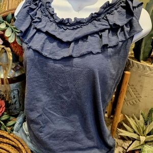 Eddie Bauer Ruffled Navy Top